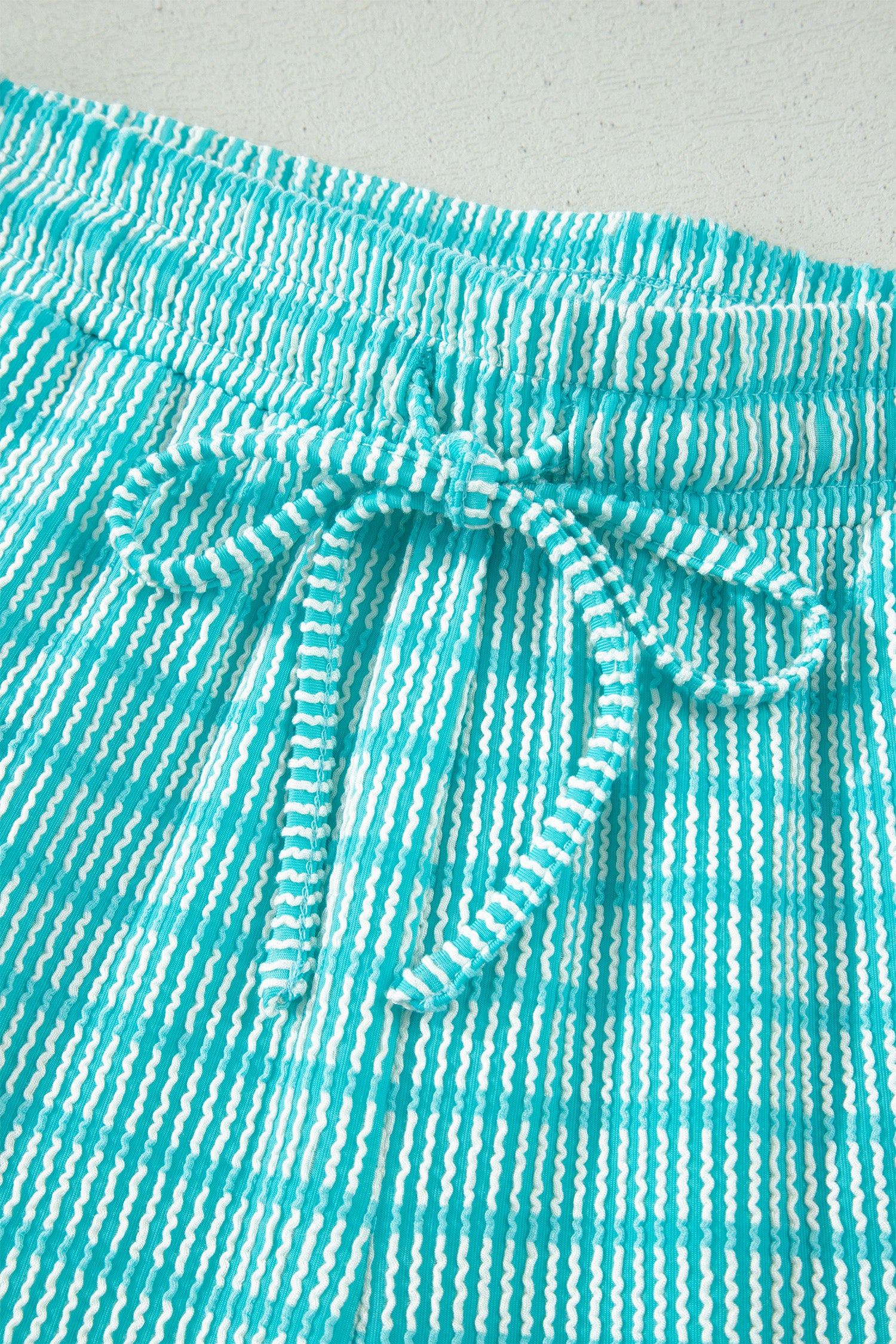Rose Stripe Raised Rib Loose Tee Drawstring Elastic Waist 2pcs Short Set