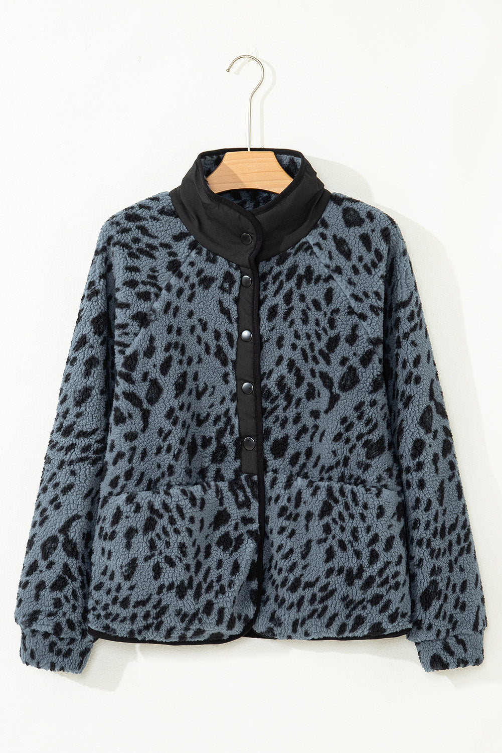 Multicolour Plaid Print Buttoned Stand Collar Fleece Jacket