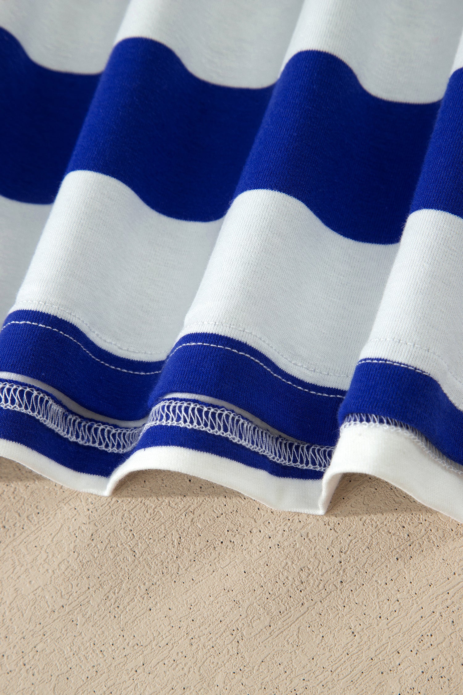 Blue Stripe Contrast Trim Round Neck Short Puff Sleeve Shift Mini Dress