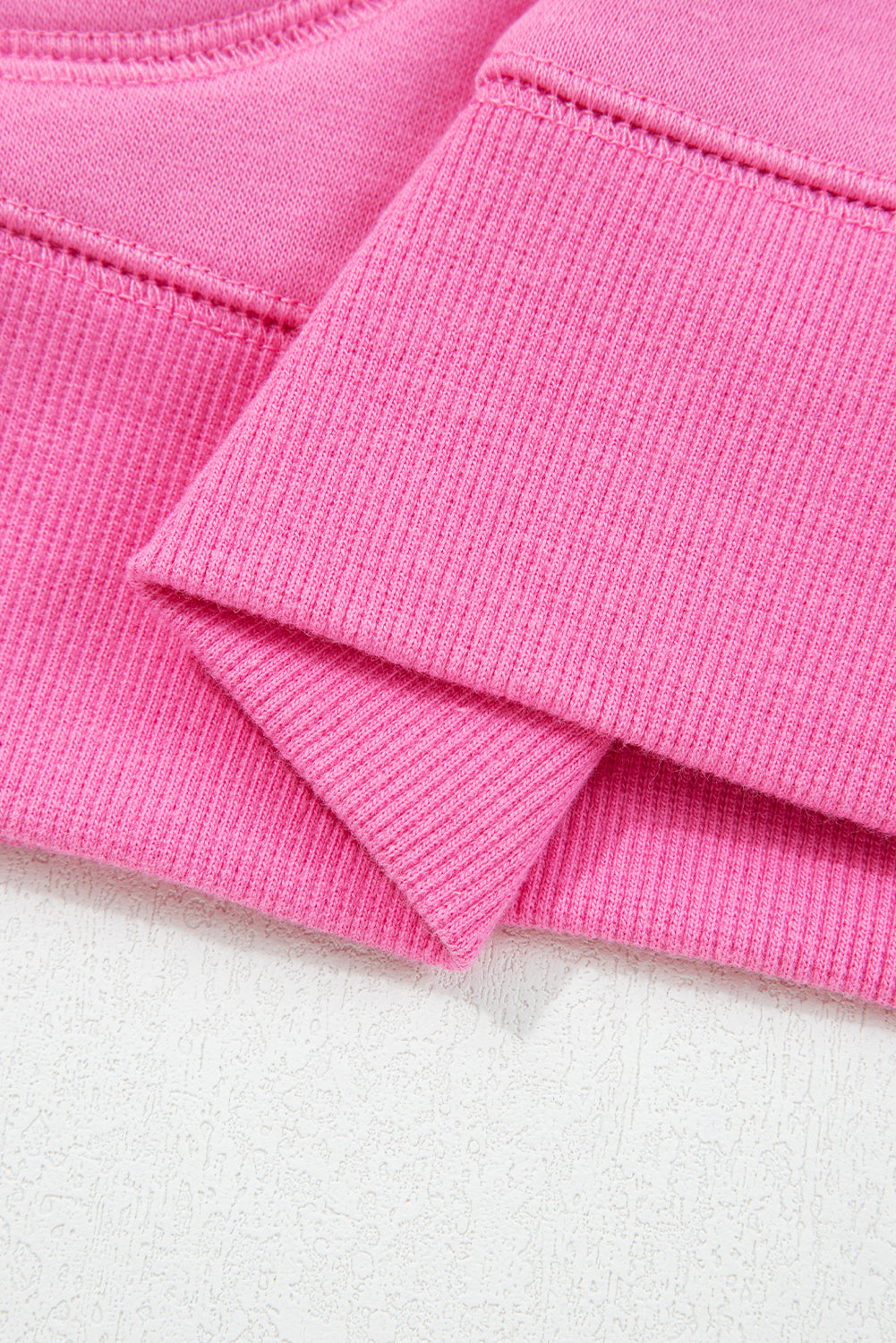 Bright Pink Half Button Stand Neck Drop Shoulder Sweatshirt