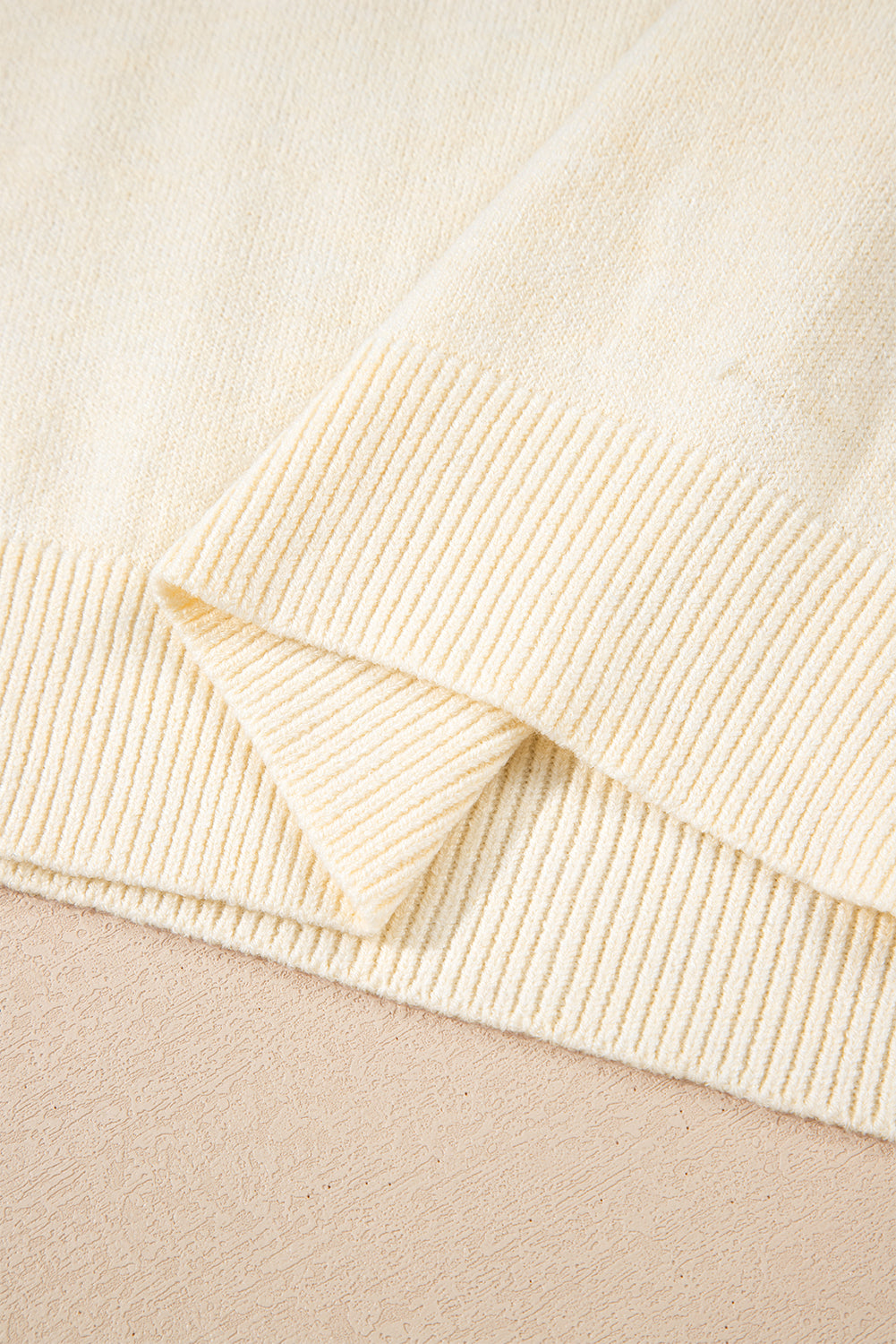 Camel Buttoned Bishop Sleeve Crew Neck Sweater