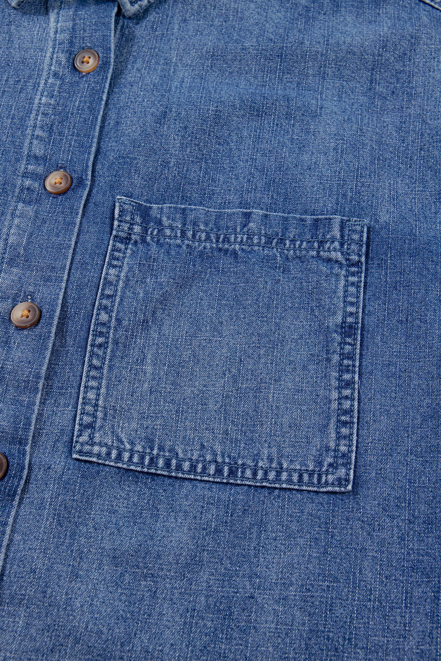 Dusk Blue Three Quarter Sleeve Button Front Loose Denim Shirt