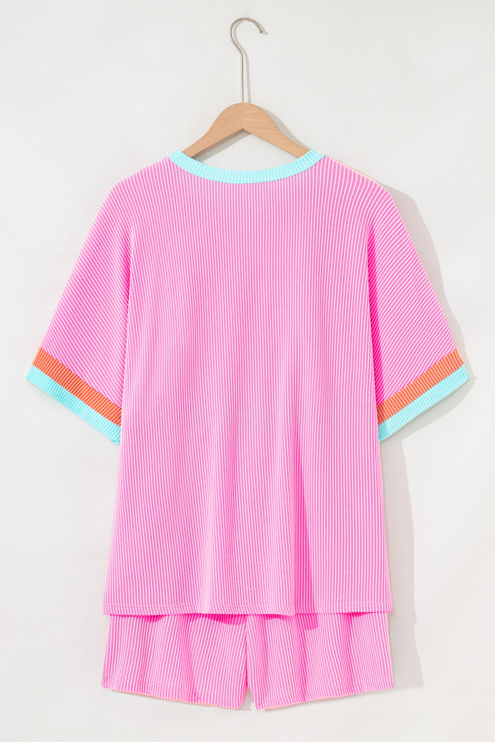 Bonbon Plus Size Color Block Corded Knit Tee and Shorts Set