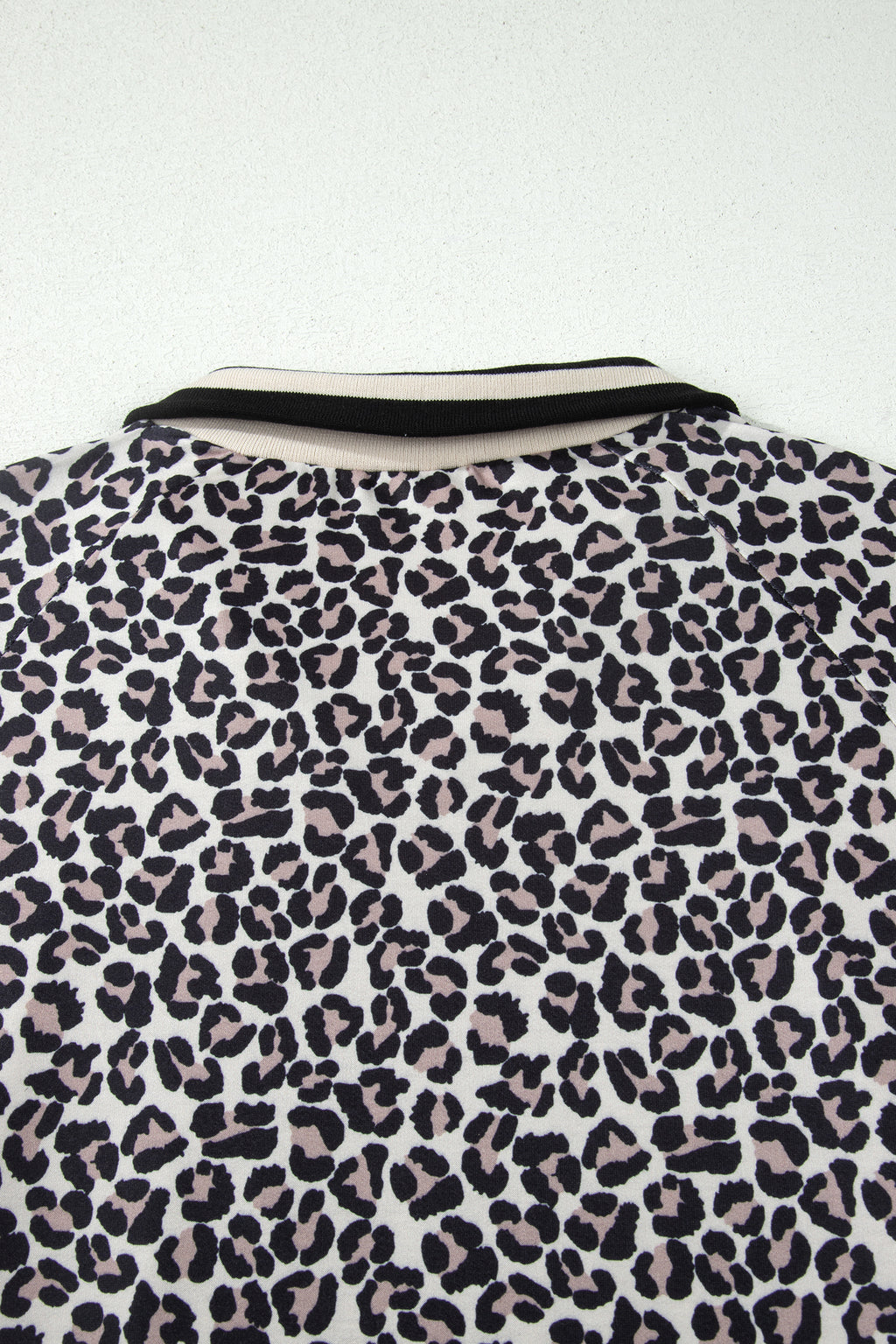 Brown Plus Size Leopard Print Striped Webbing Patchwork Half Zip Blouse