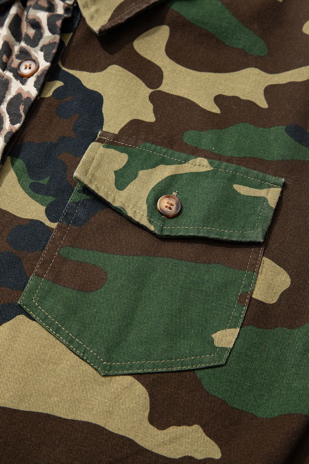 Brown Leopard Camo Patchwork Oversize Shacket