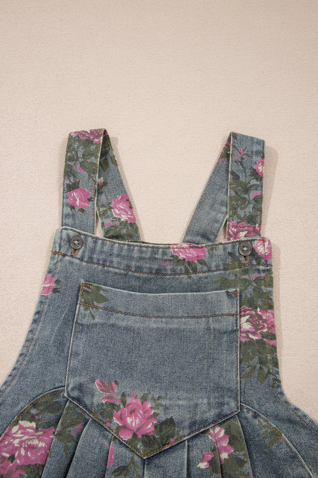 Blue Beau Floral Print Pleated High Waist Wide Leg Denim Jumpsuit