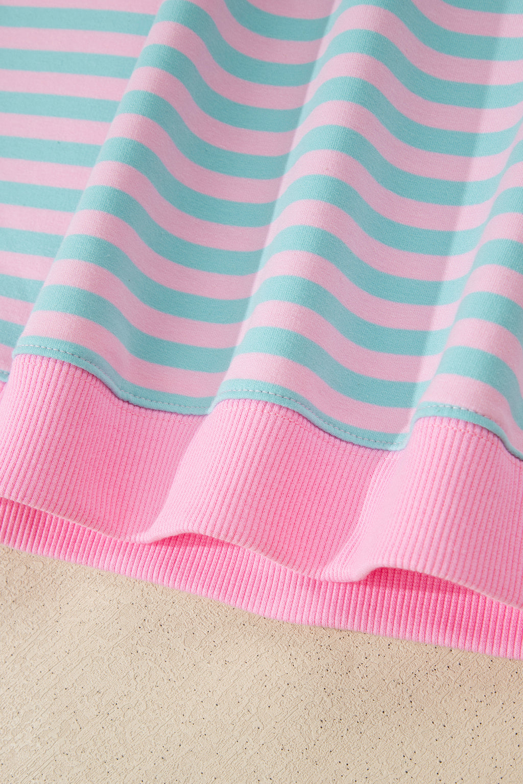 Green Stripe Color Block Detail Long Sleeve Pullover Elastic Waist Pull On Shorts 2pcs Set