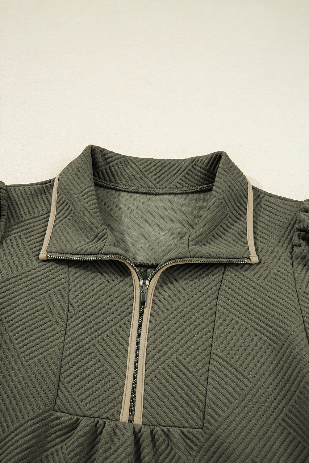 Desert Gold Quarter Zip Collar Bracelet Sleeve Textured Mini Dress