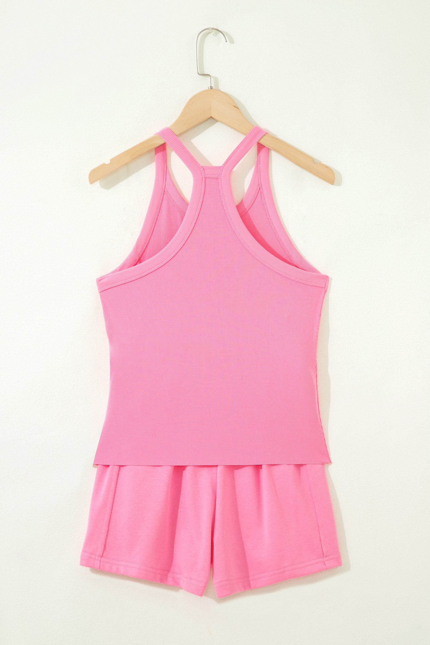 Green Slim Tank Top Elastic High Waist Shorts 2pcs Outfit