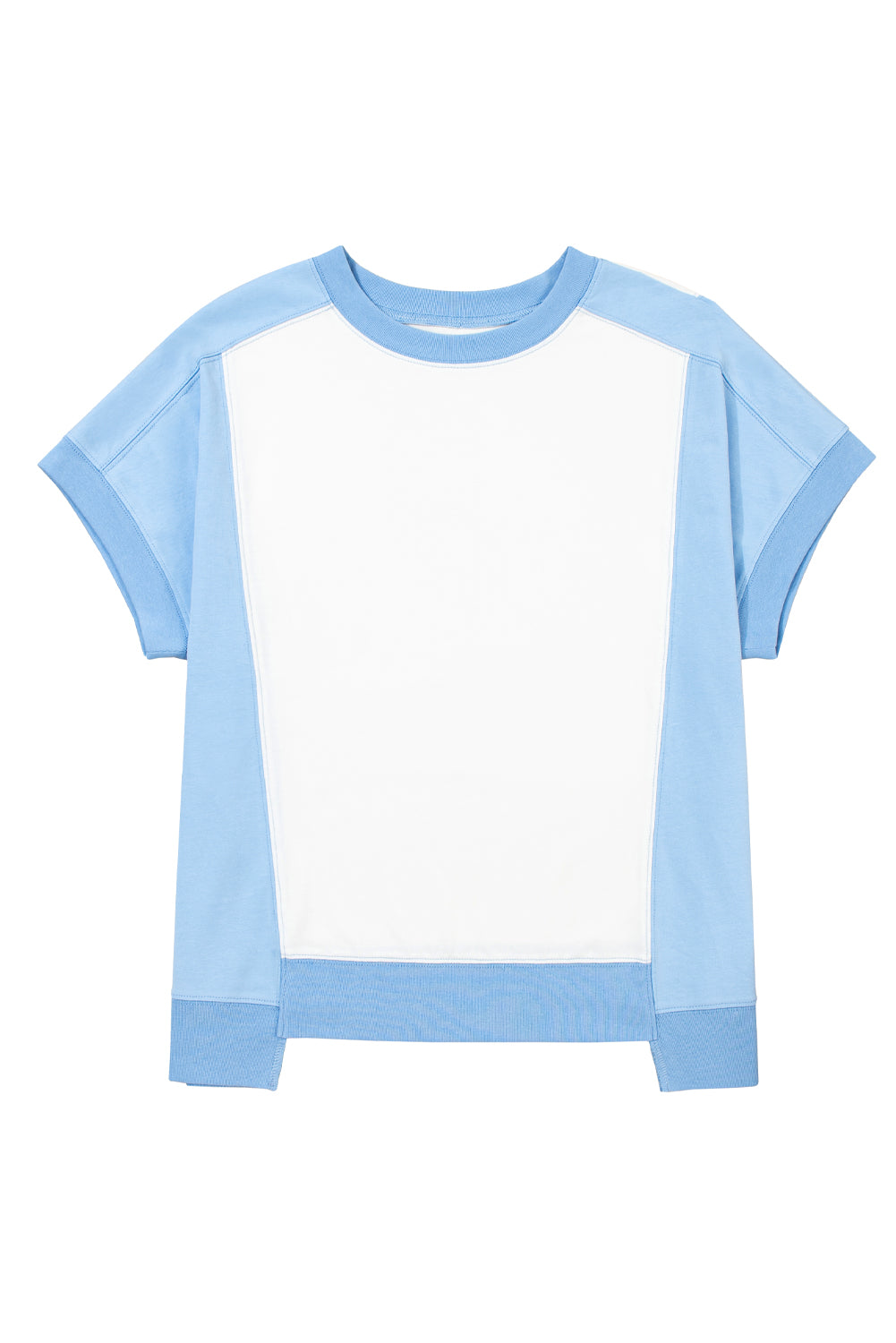 Light Green Color Block Exposed Seam Crew Neck T Shirt