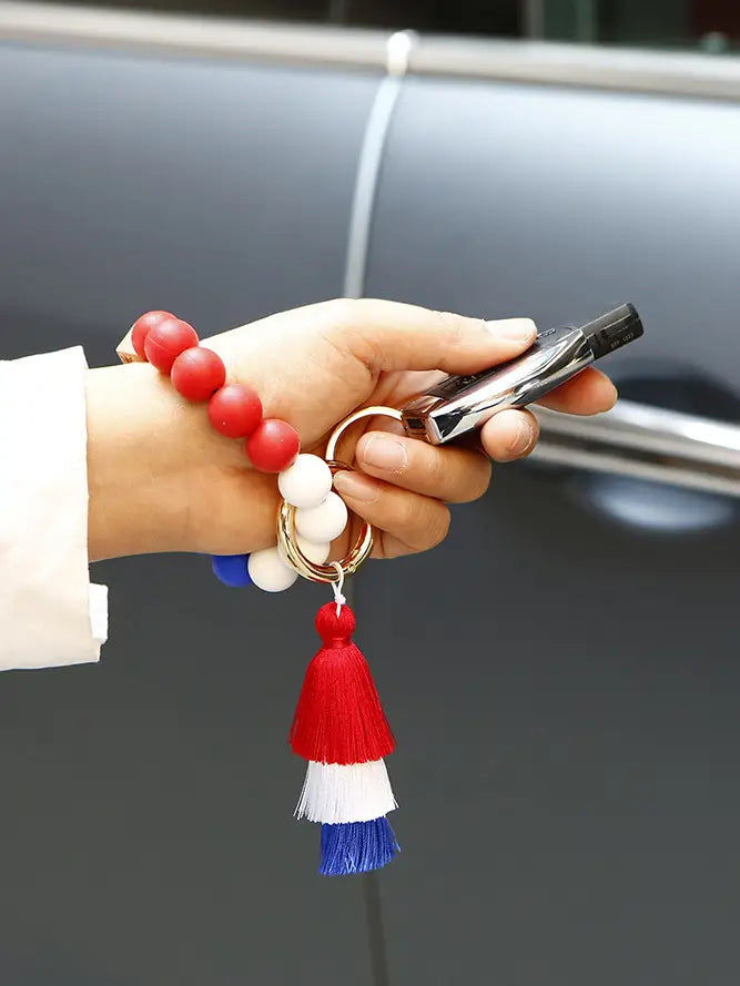 Colorful Beads Tassle Bracelet  Red, White and Blue