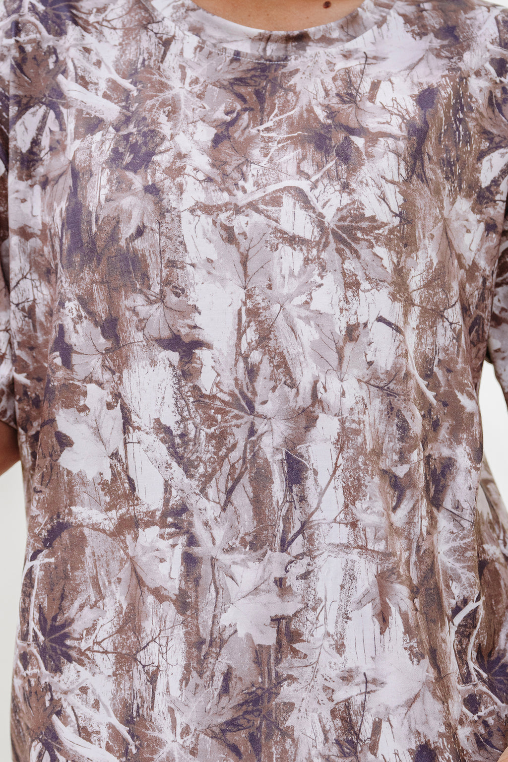 Gray Camouflage Woodland Print Drop Shoulder Tunic Tee