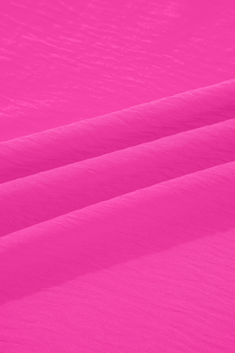 Bright Pink Frilled V Neckline Bracelet Sleeve Crinkled Blouse