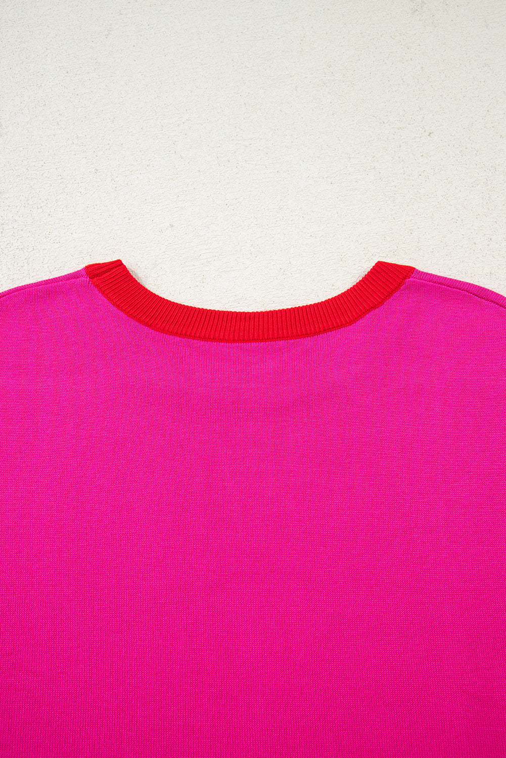 Green Contrast Trim Round Neck Short Sleeve Loose Knit Sweater