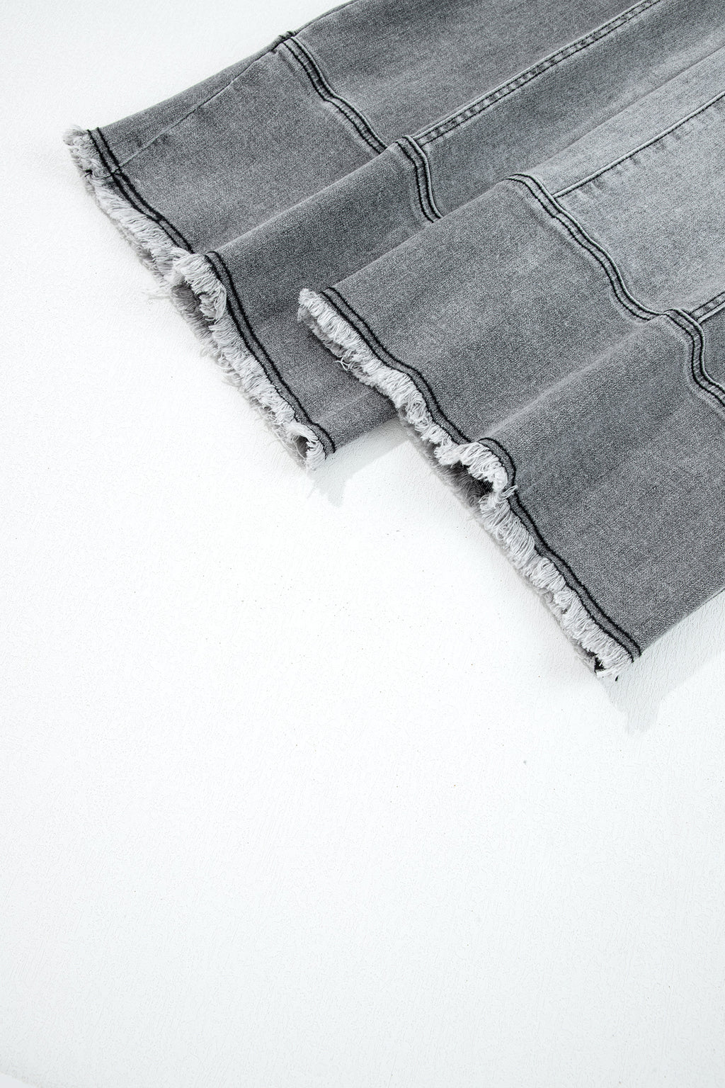 Gray Drawstring Seam Detail Raw Hem Wide Leg Denim Pants