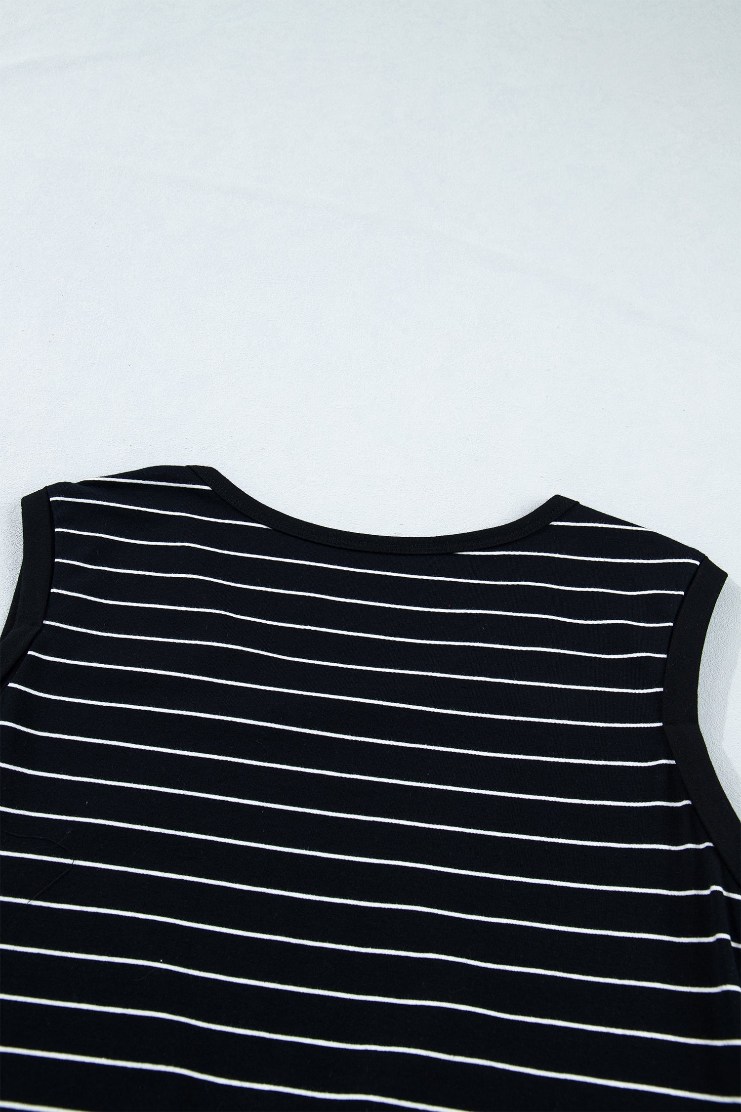 Black Stripe Drawstring Tunic Tank Mini Dress with Pockets