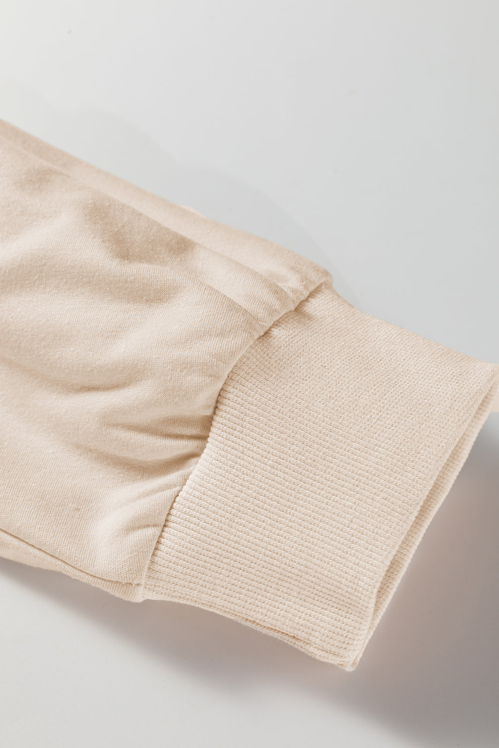 Beige Flower Patched Mineral Wash Round Neck Plus Size Top