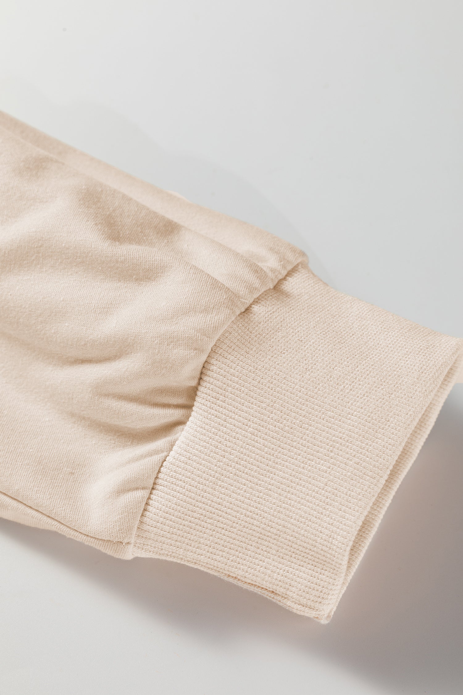 Beige Flower Patched Mineral Wash Round Neck Plus Size Top