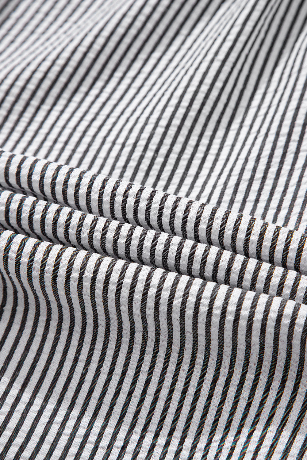 White Striped Ruffle Short Bubble Sleeve Shirt