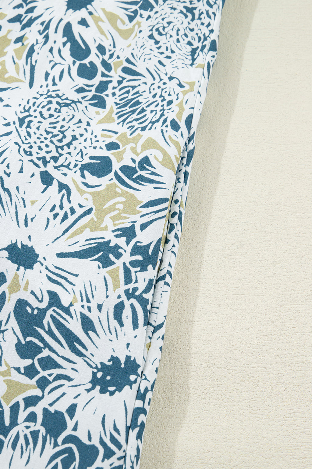 Blue Floral Print Striped Webbing Patchwork Collar Short Sleeve Mini Dress