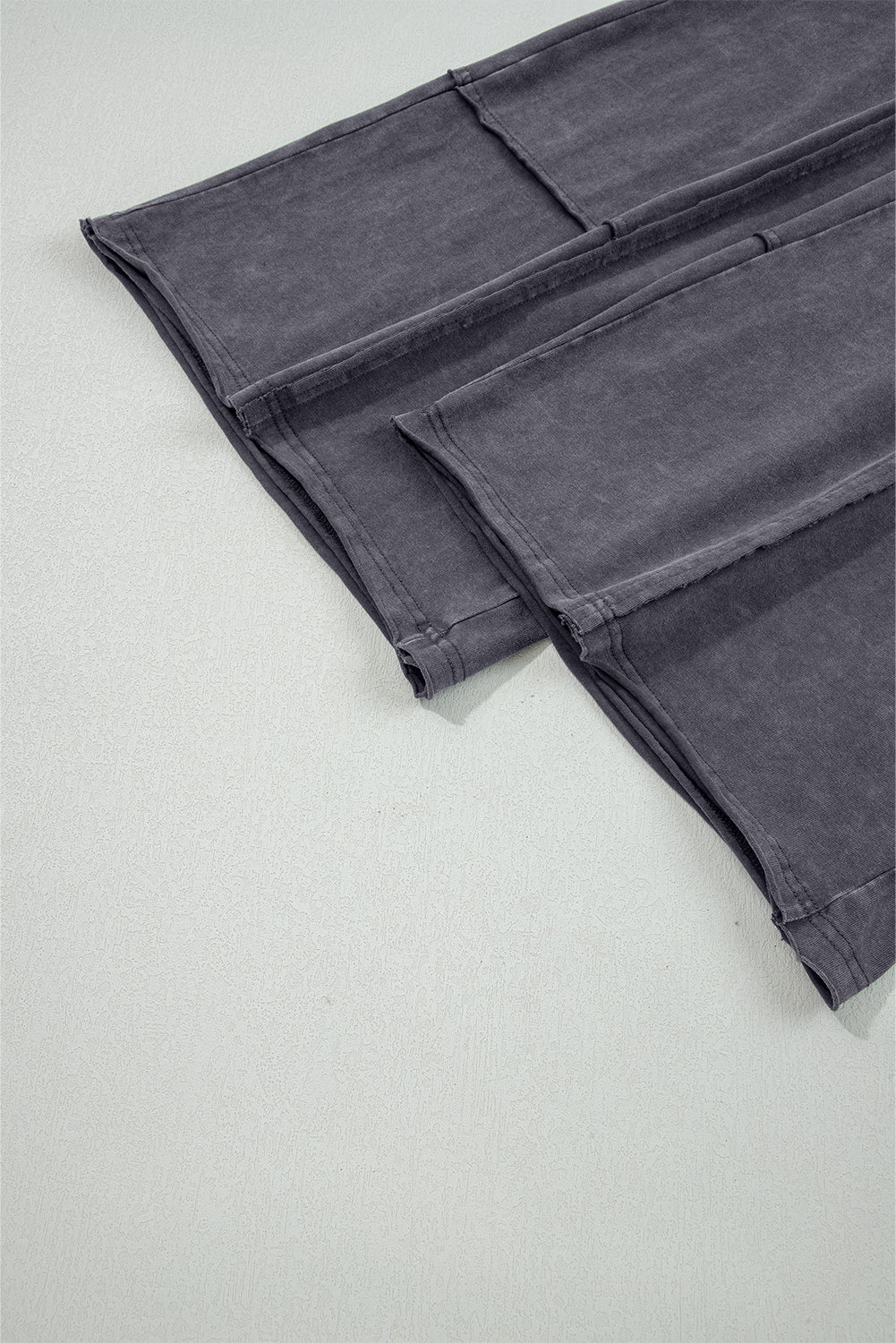 Light Grey Flower Patch Mineral Washed Terry Knit Cropped Wide Leg Pants