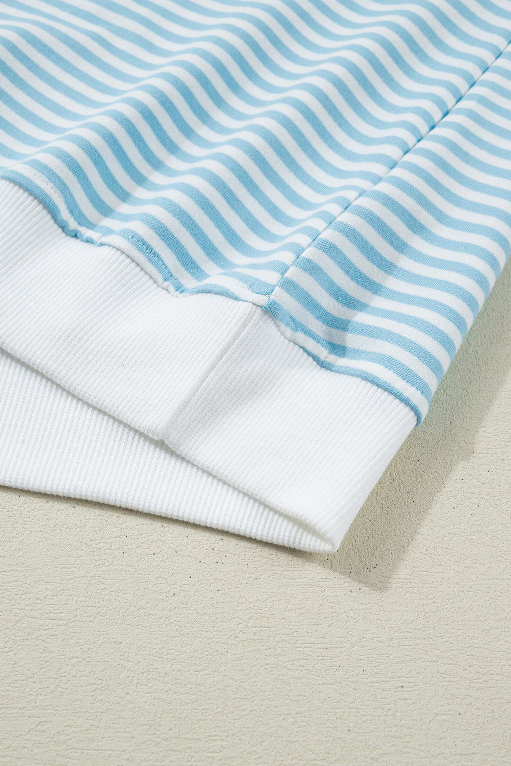 Sky Blue Stripe Cuffed Sleeve Contrast Mock Neck Tee Casual 2pcs Short Set