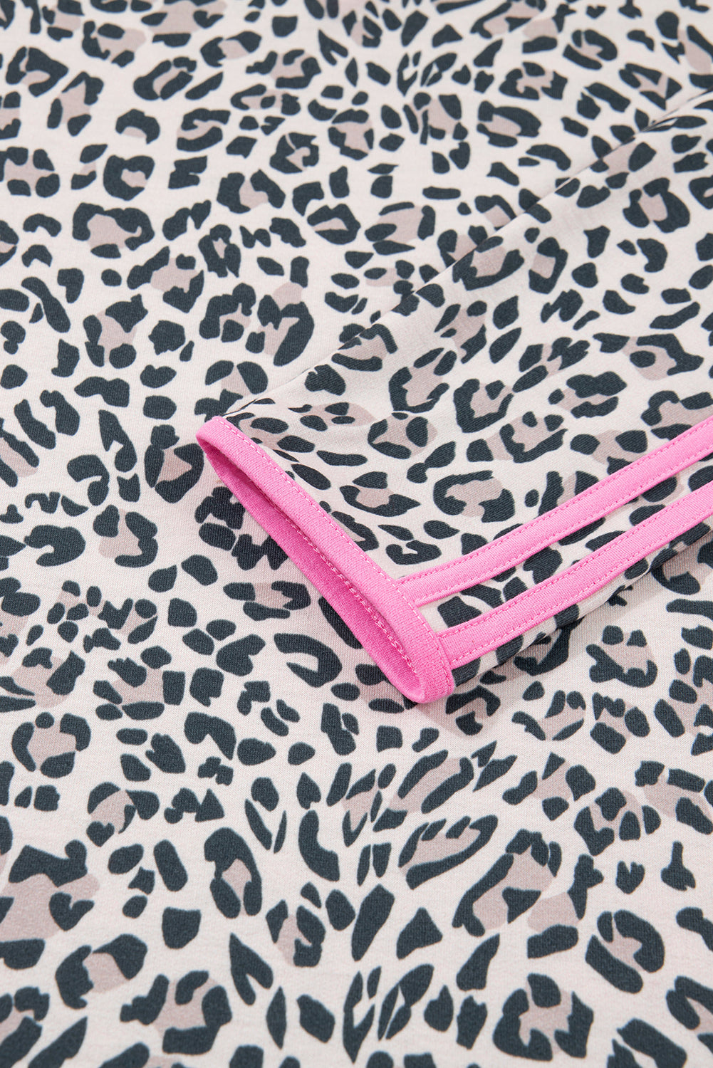 Khaki Leopard Print Contrast V Neck Varsity Stripe Detail Long Sleeve Top