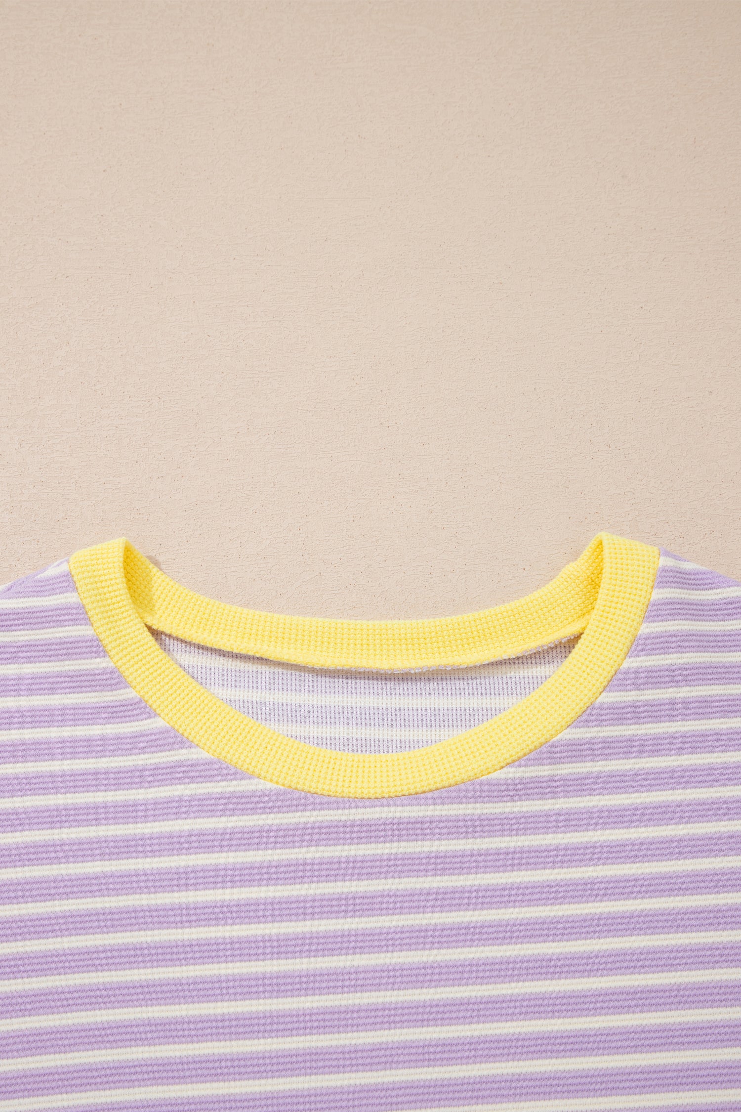 Purple Stripe Striped Colorblock Paneling Collar Cuff Hem Texture T-Shirt