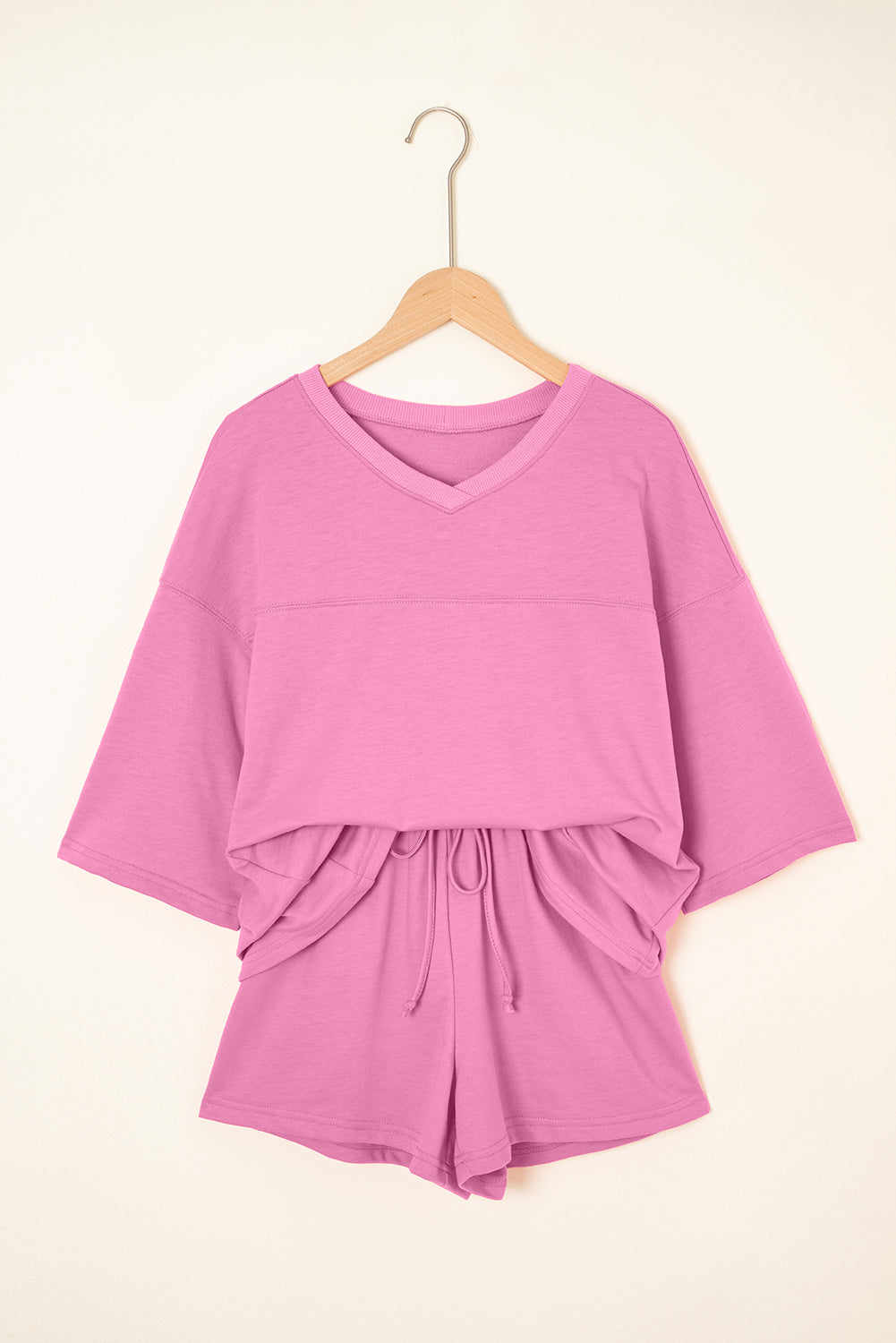 Sea Green Solid Loose V Neck Half Sleeve Tee and Shorts