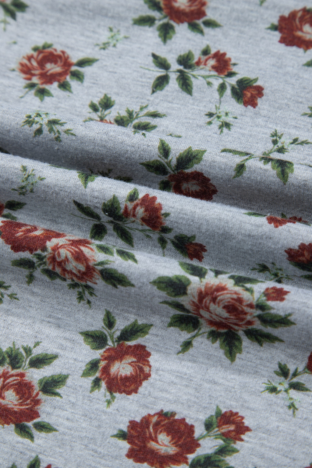 Gray Retro Floral Print Denim Patchwork Plus Size Polo Tee