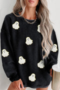 Black Oversized Ghost Print Pullover Corded Sweatshirt
