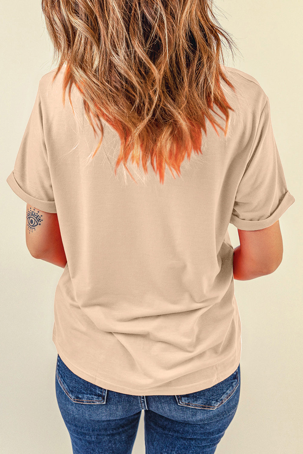 Orange Casual Plain Crew Neck Tee