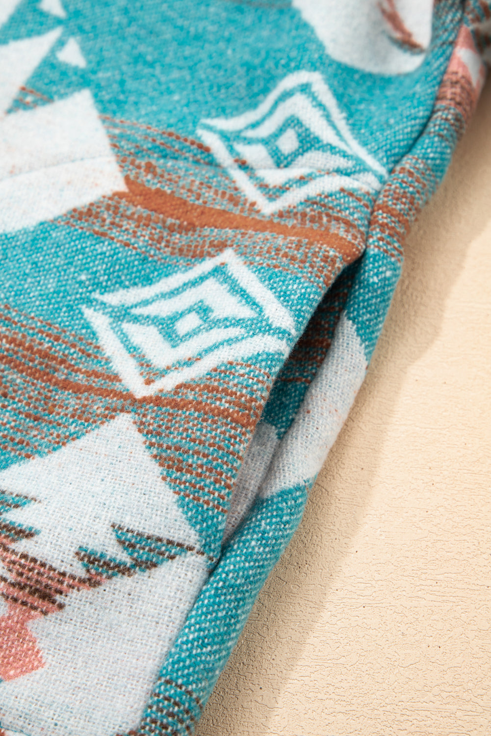 Green Quarter Zip Elastic Cuffs Aztec Sweatshirt