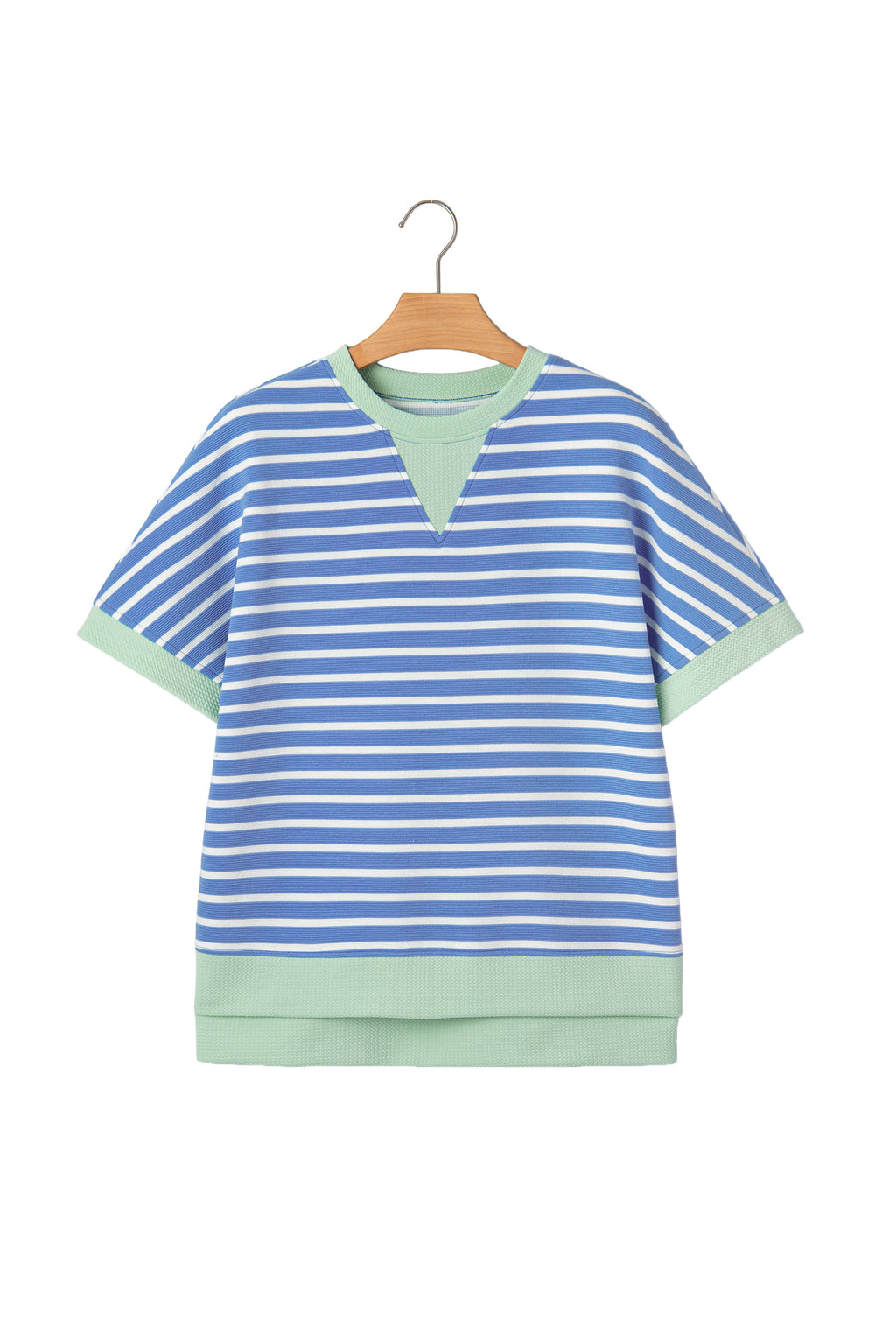 Pink Stripe Contrast Trim Loose Short Sleeve Top
