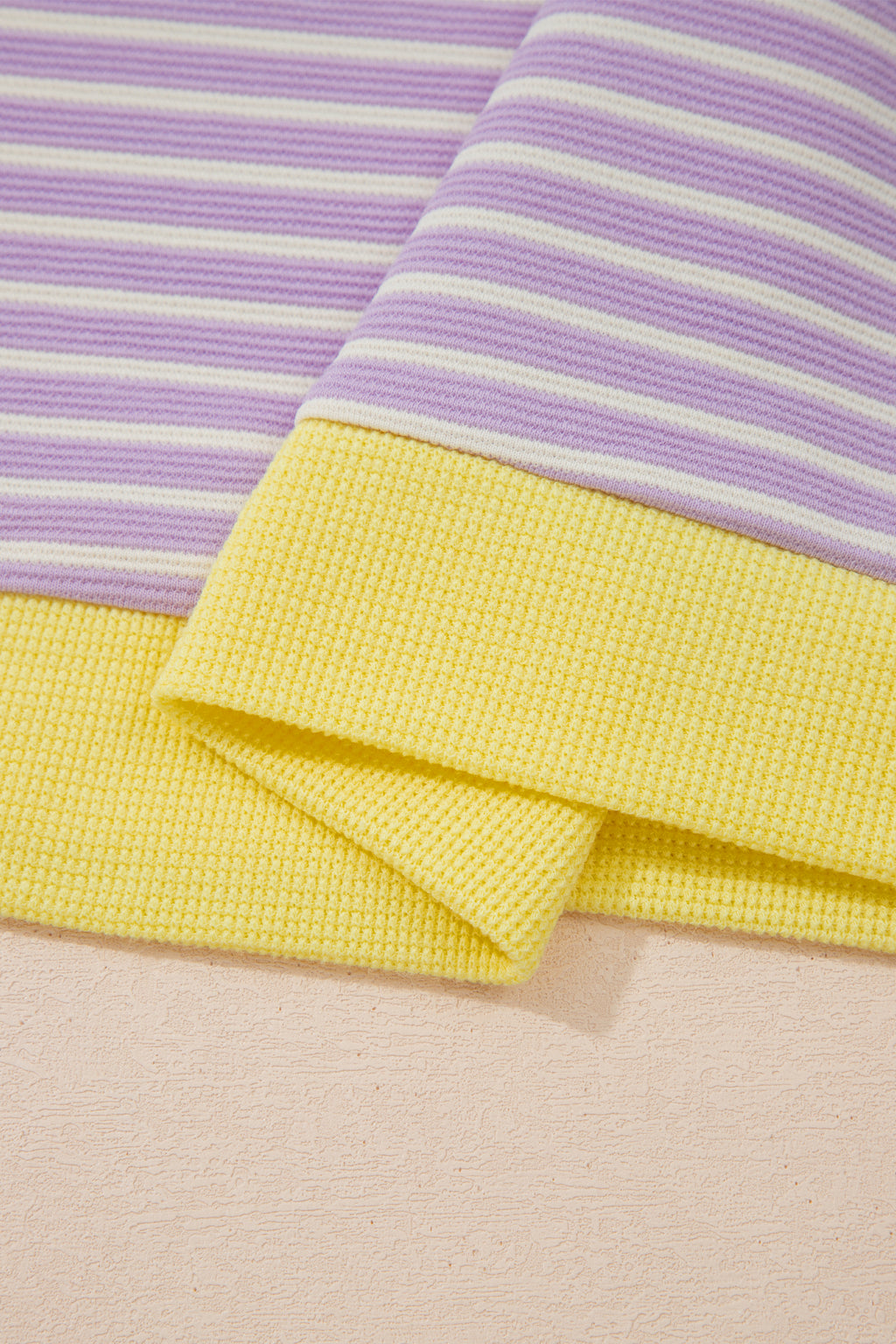 Purple Stripe Striped Colorblock Paneling Collar Cuff Hem Texture T-Shirt