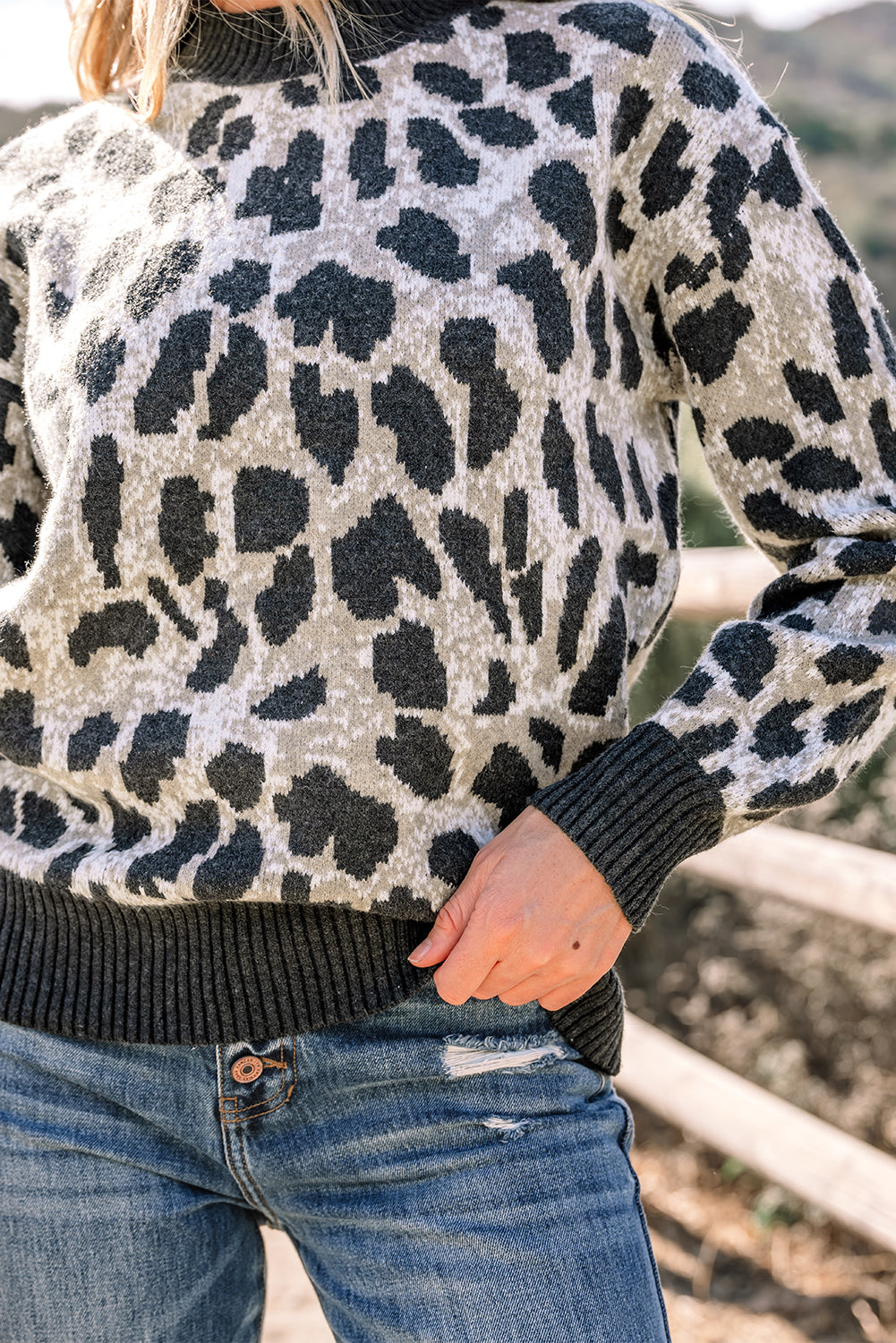 Carbon Grey Leopard Drop Shoulder Baggy Sweater