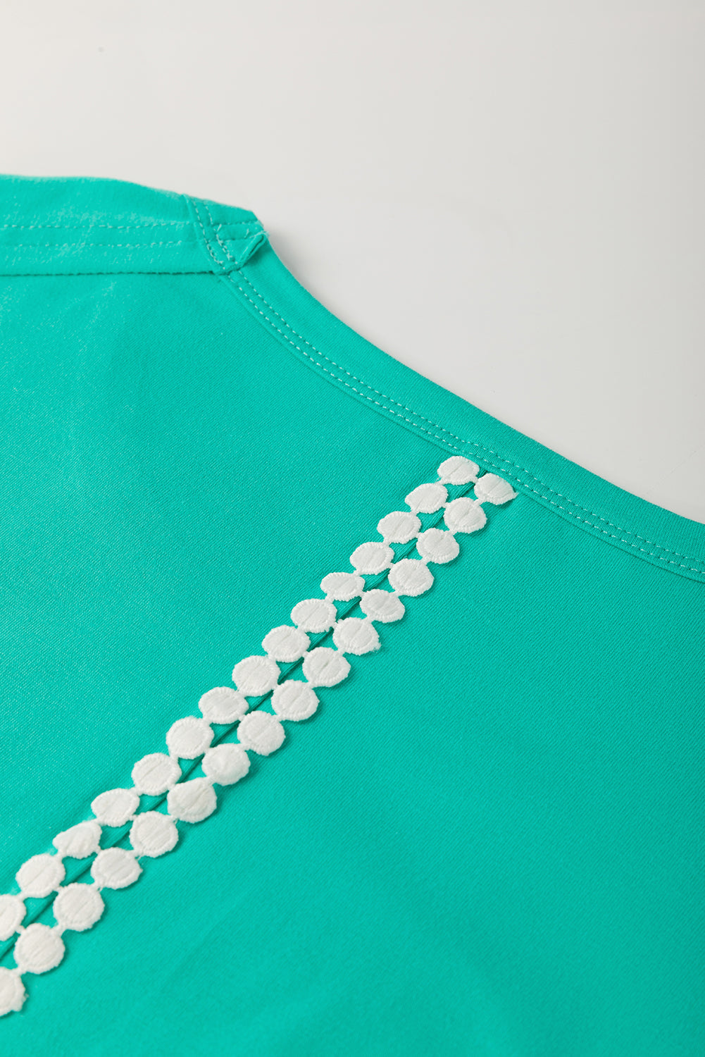 Sea Green Lace Bow Raw Edge Drop Shoulder Casual T Shirt