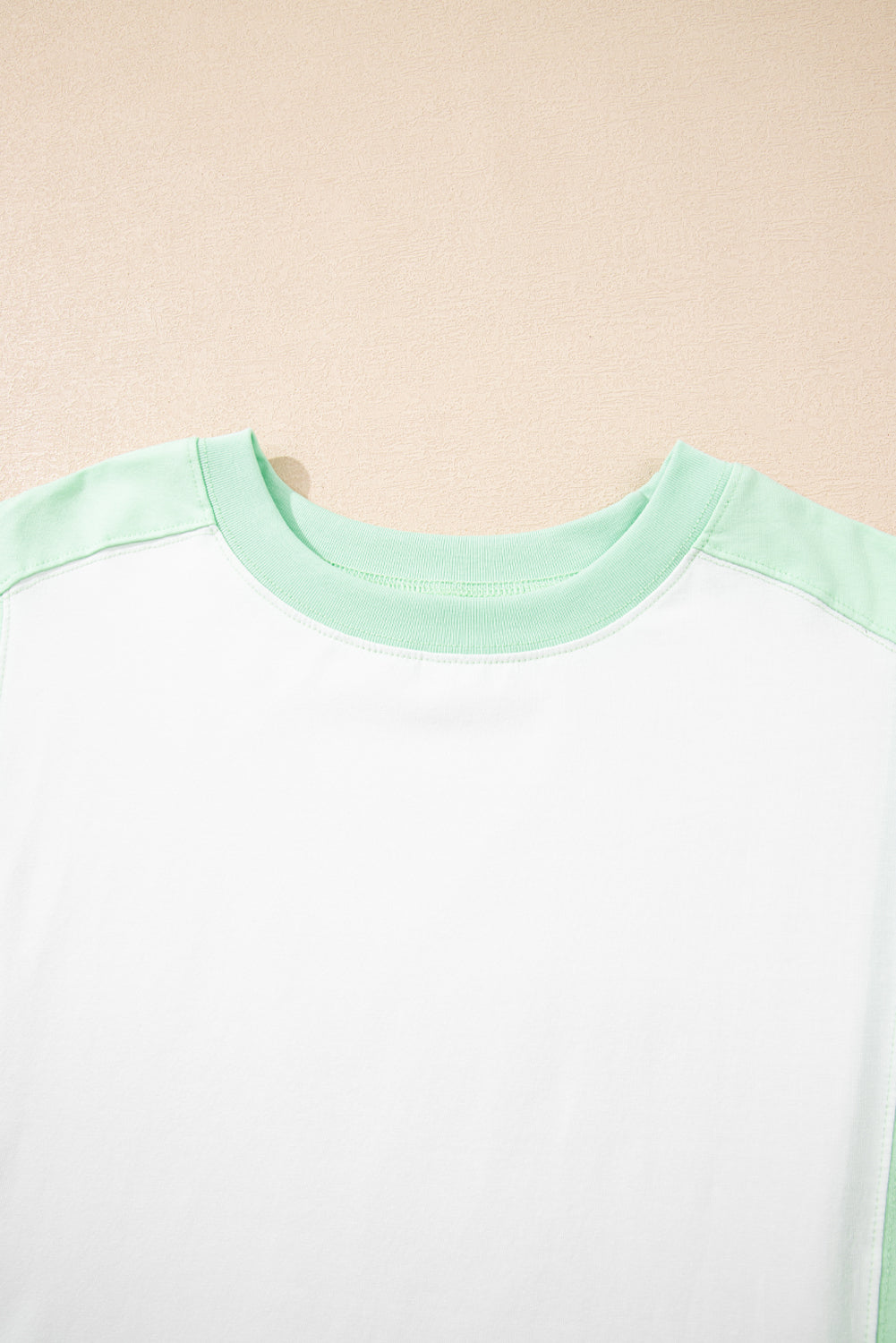 Light Green Color Block Exposed Seam Crew Neck T Shirt