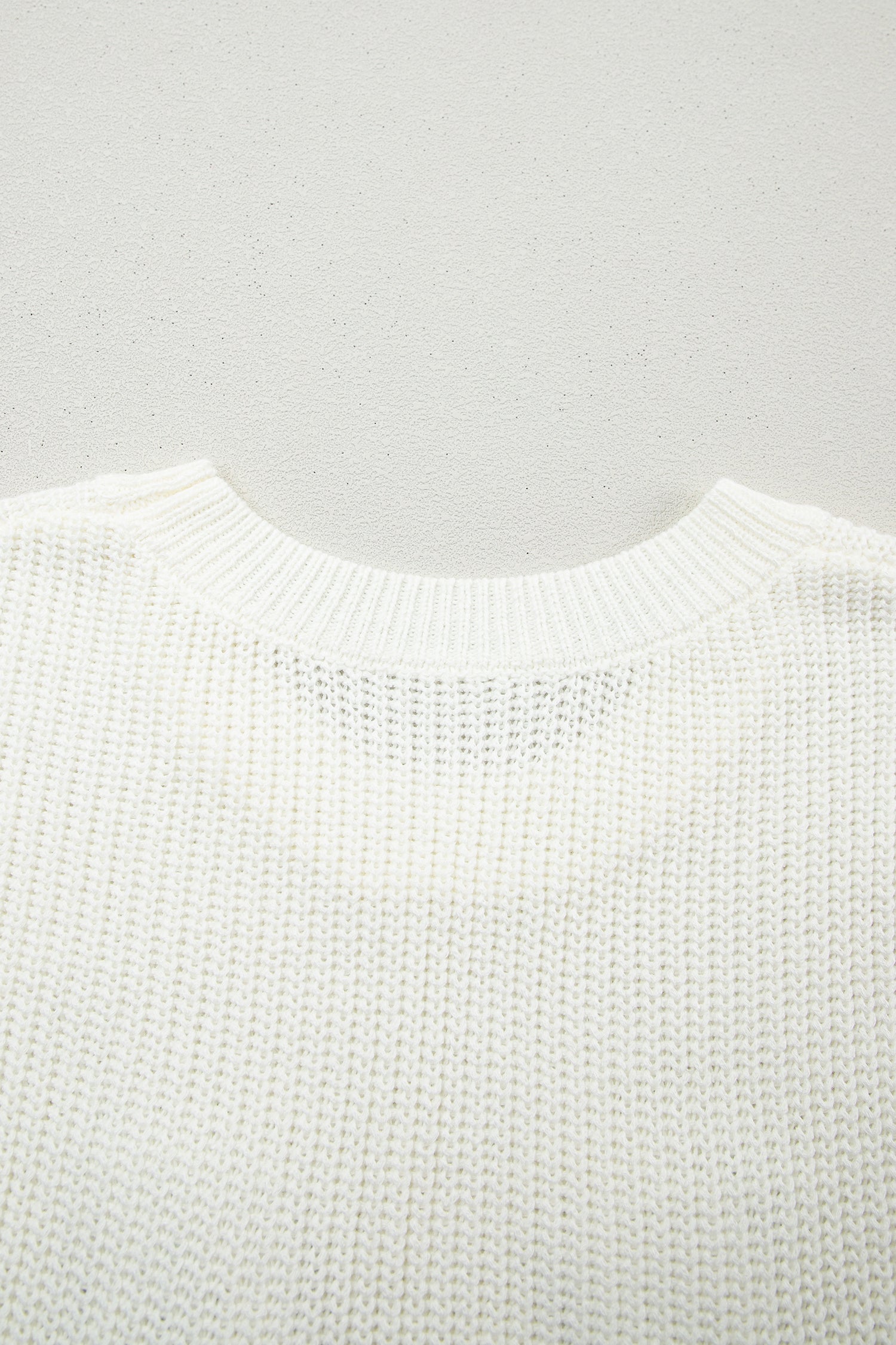 White Crochet Horseshoe Short Sleeve Knit Sweater