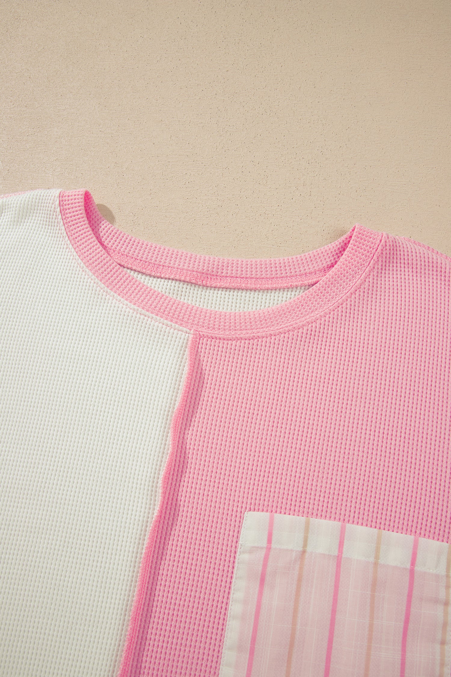 Pink Colorblock Plaid Panel Long Sleeve Plus Size Blouse