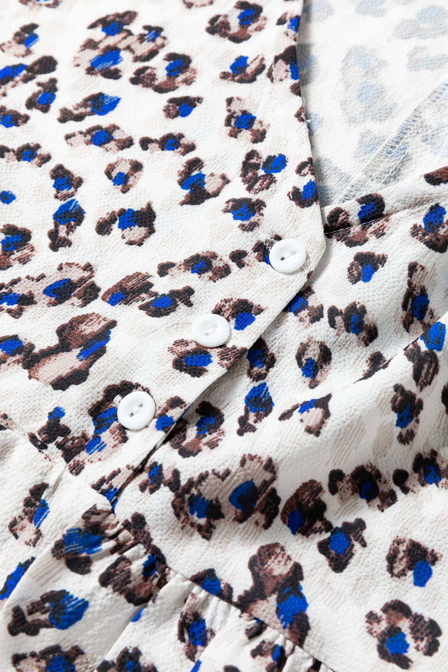 Multicolour Leopard Print V Neck Button Detail Long Sleeve Mini Dress