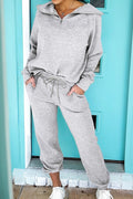 Goat Zip Collar Long Sleeve Top Drawstring Pants Set