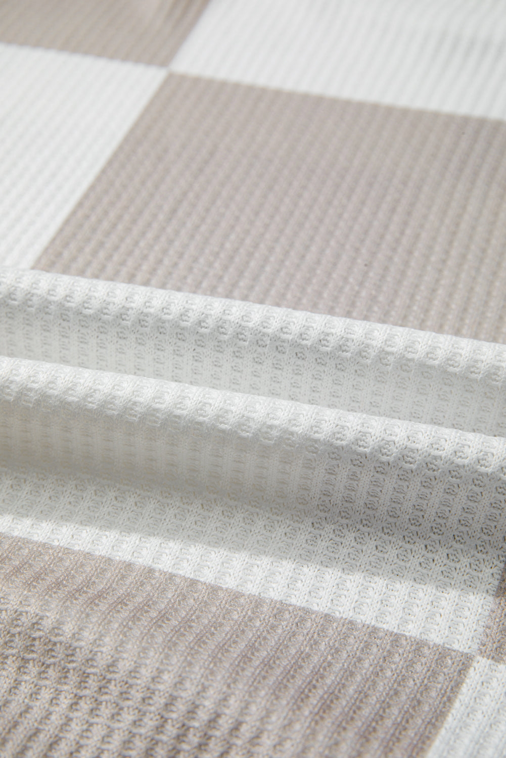 Khaki Checkered Print Breathable Textured Long Sleeve Top