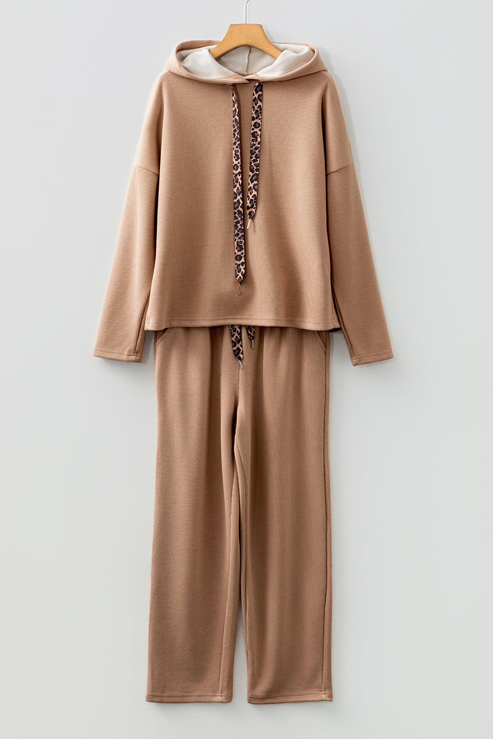 Casual Lace Drawstring Pullover Hoodie and High Waist Pants Corduroy Suit