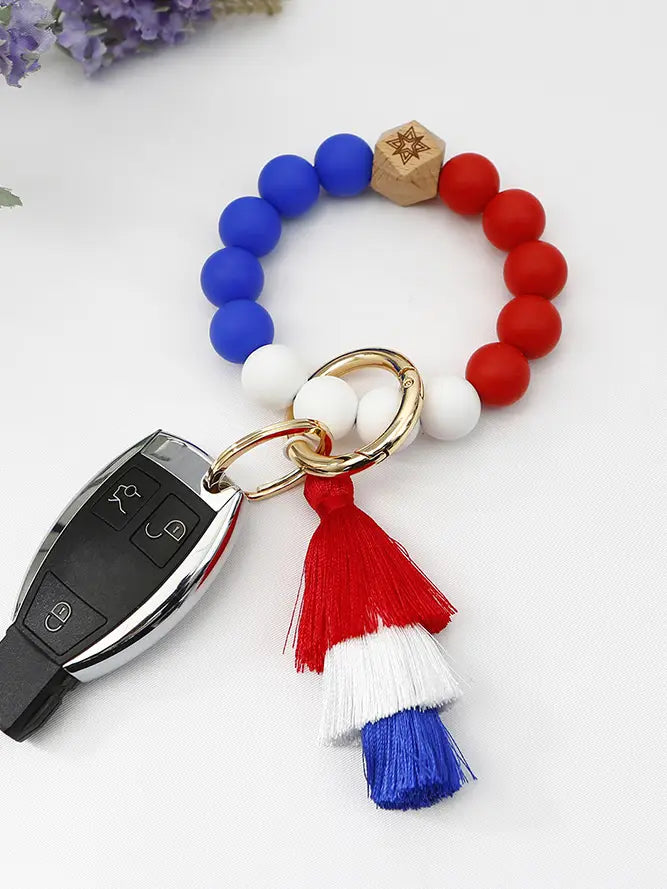 Colorful Beads Tassle Bracelet  Red, White and Blue