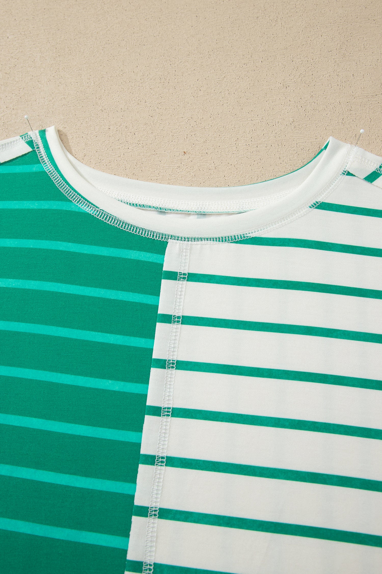 Pink Stripe Colorblock 3/4 Sleeve Loose T Shirt
