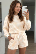 Yellow Plaid Baggy Pullover Drawstring Casual Shorts 2pcs Outfit