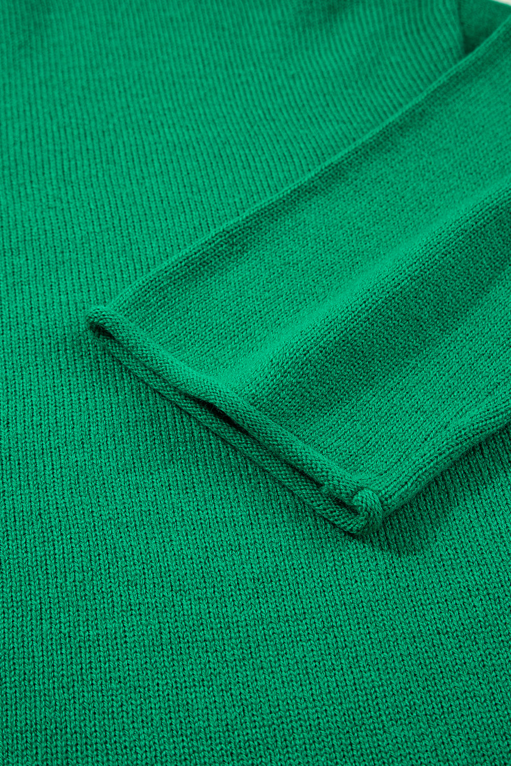 Bright Green Solid Color Knit Button Drop Shoulder Sweater Cardigan