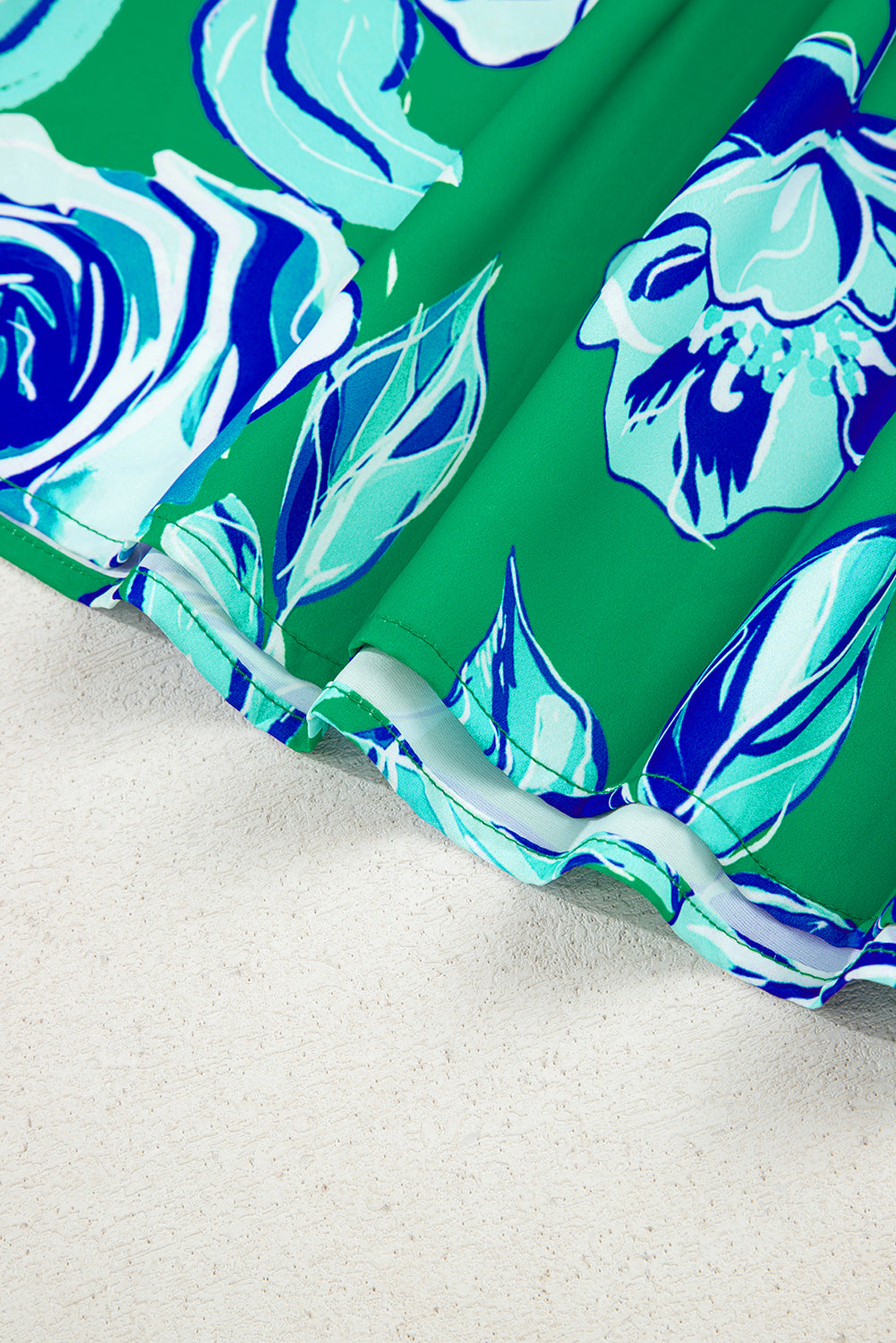 Bright Green Contrast Floral Print Collared V Neckline Ruffled Cap Sleeve Shift Dress with Pockets