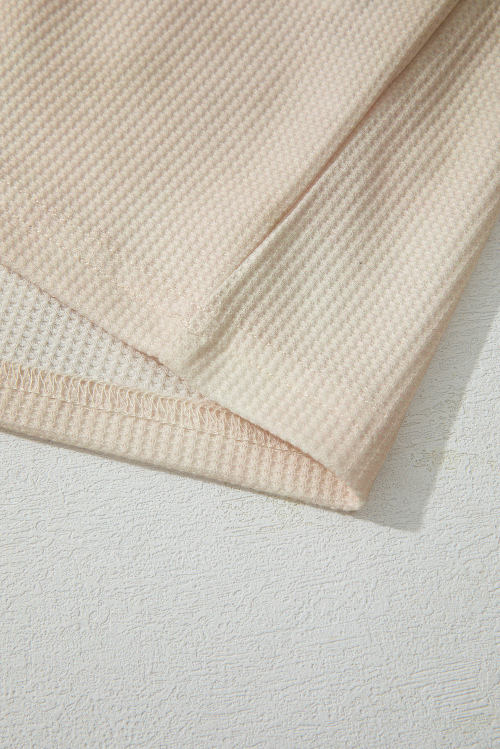 Pink Floral Patched Waffle Textured Colorblock V Neck Casual Hooded Top